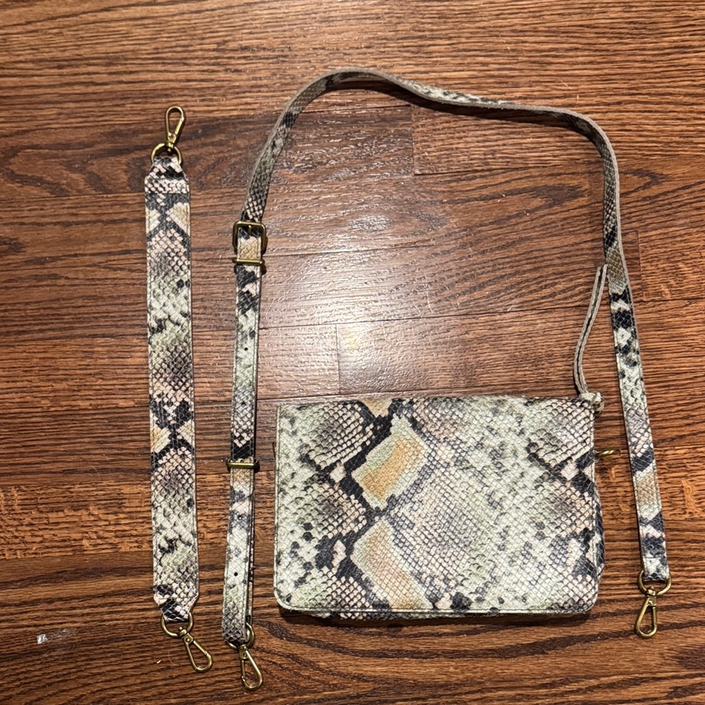 Madewell Leather Animal Print Bag with shoulder and cross body straps